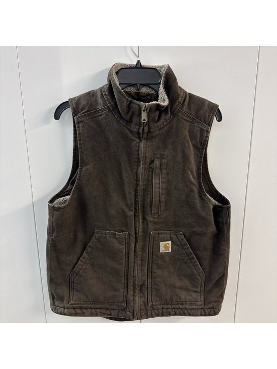 Carhartt Other - VTG Carhartt Brown Canvas Duck Sherpa Lined Vest Full Zip Size Small